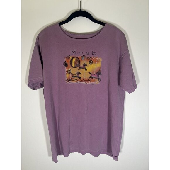 Vintage Y2K purple round neck Moab Utah western horses native graphic XL tshirt - Picture 1 of 9